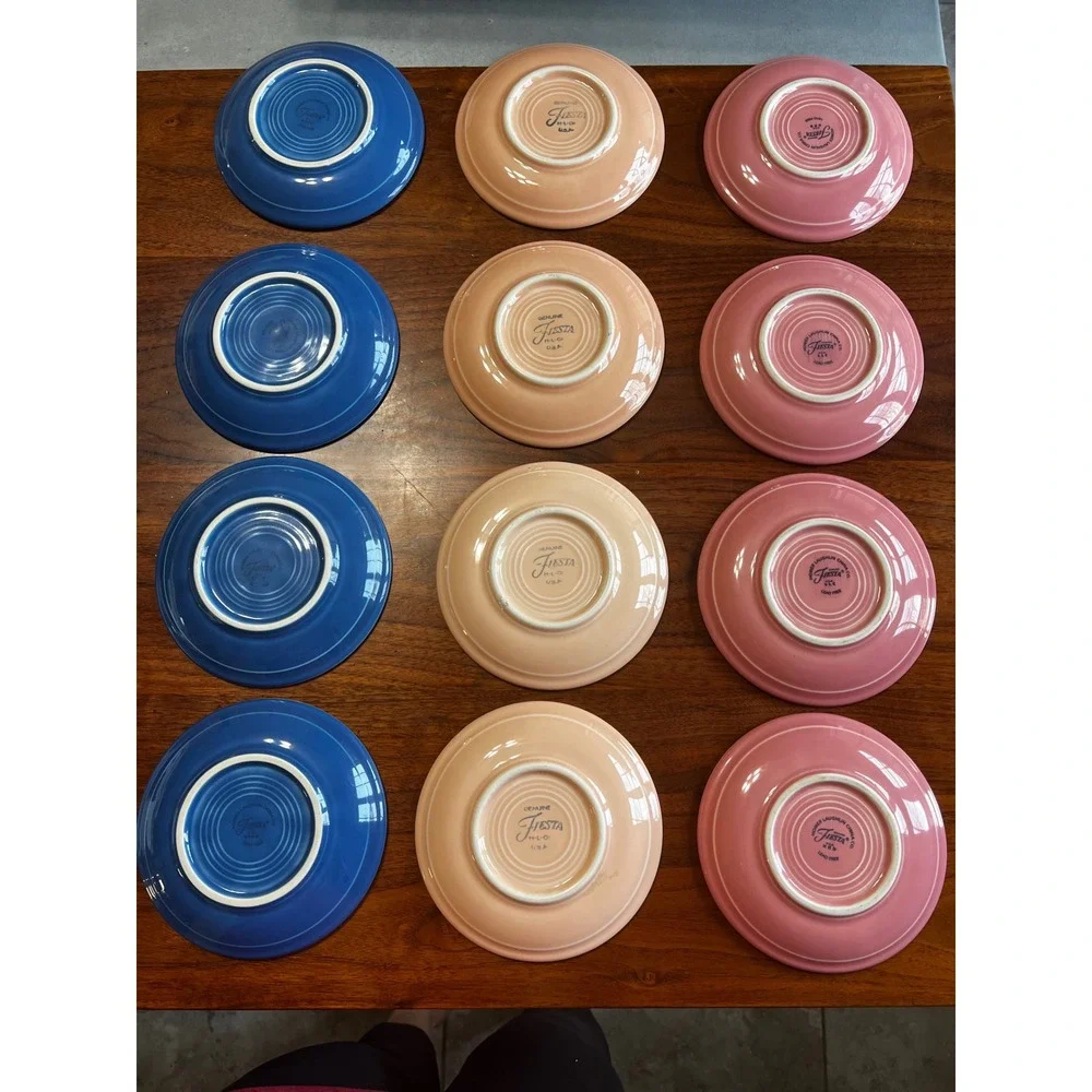 Fiesta Homer Laughlin China Co Saucers Lot‎ 12 Blue Pink Peach Lead Free vintage